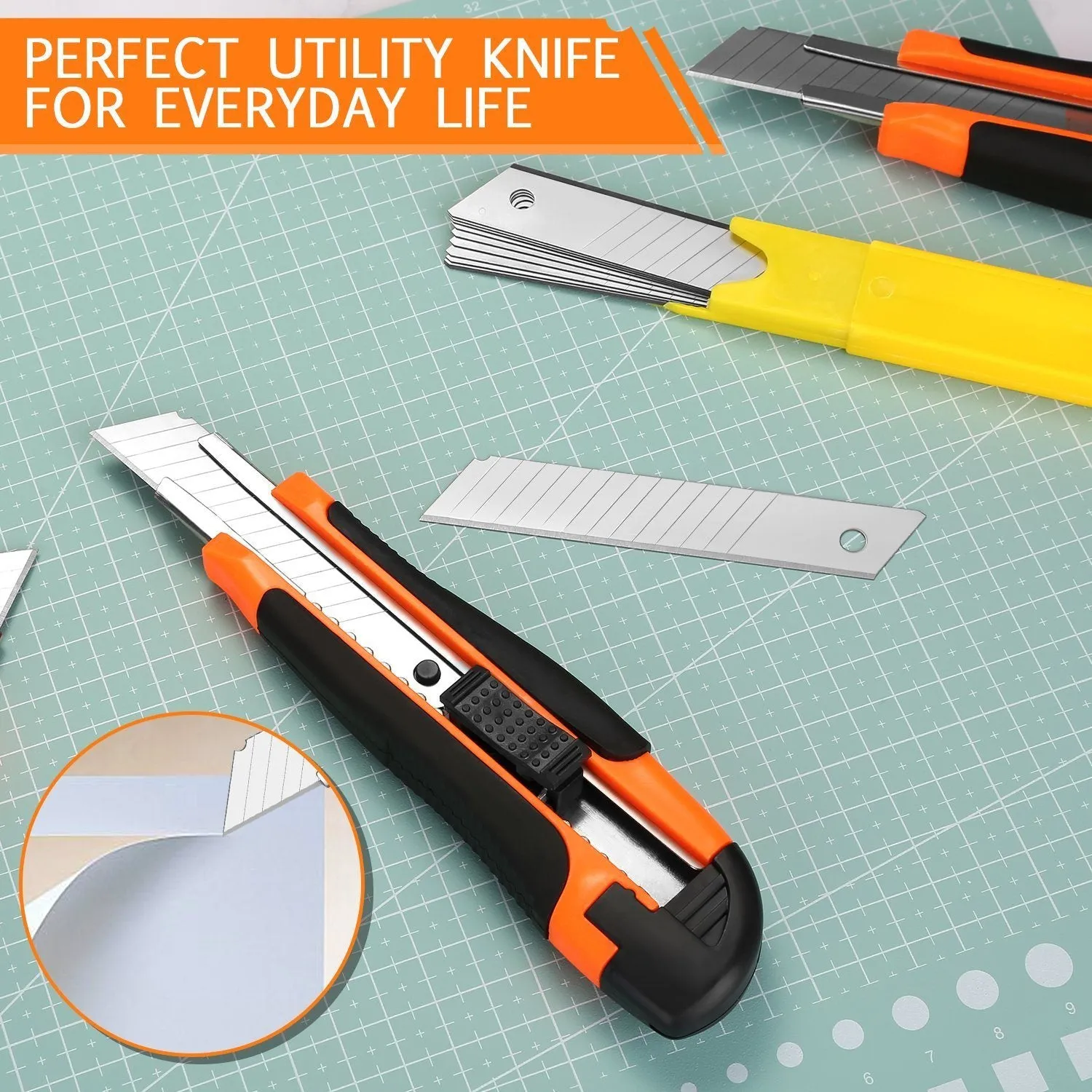 12-Packs: AGPtEK Utility Knife 18mm Retractable Safety Box Cutter with 12 Extra Spare Blades