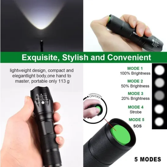 3 Pack LED Flashlight Portable 2000 Lumens Rechargeable Mini Flashlight with 5 Light Modes