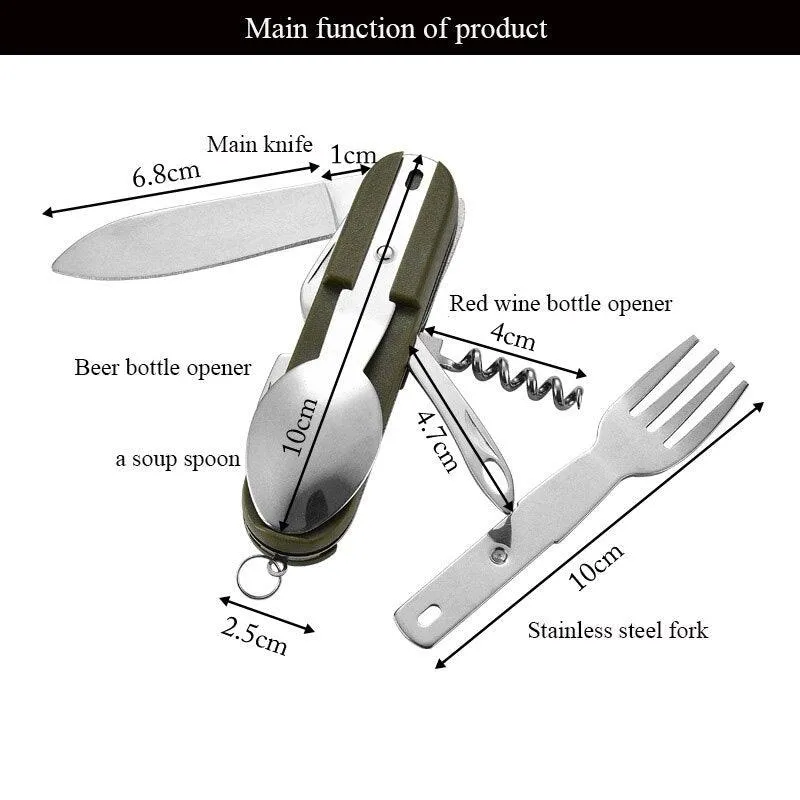 7-In-1 Camping Tableware Stainless Steel Foldable Fork Spoon Knife