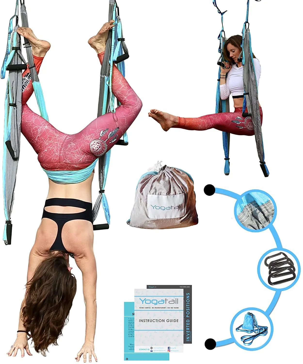 Aerial Trapeze Yoga Swing - [UPDATED VERSION] Gym Strength Antigravity Yoga Hammock - Inversion Trapeze Sling Exercise Equipment with Two Extender Hanging Straps - Blue Swings & Beginner Instructions