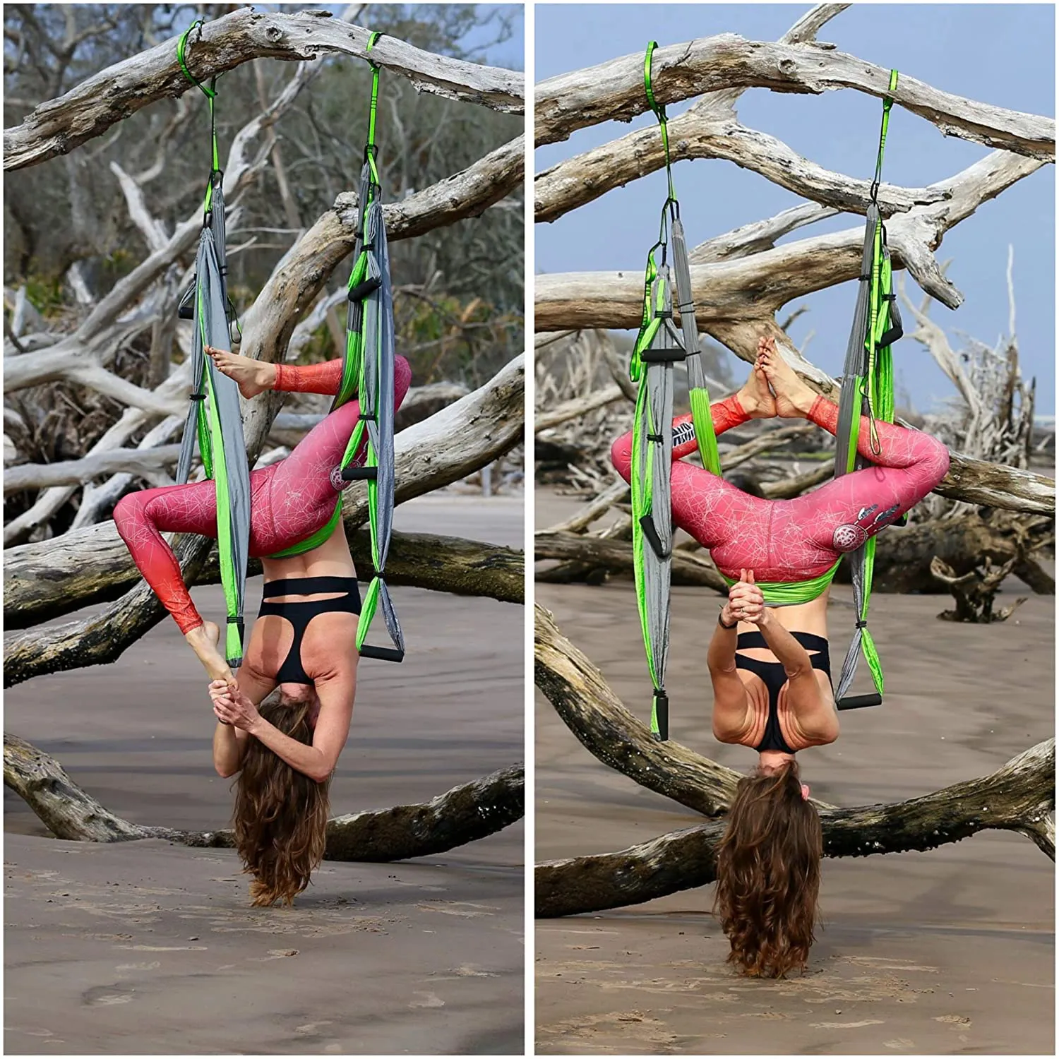 Aerial Trapeze Yoga Swing - [UPDATED VERSION] Gym Strength Antigravity Yoga Hammock - Inversion Trapeze Sling Exercise Equipment with Two Extender Hanging Straps - Blue Swings & Beginner Instructions