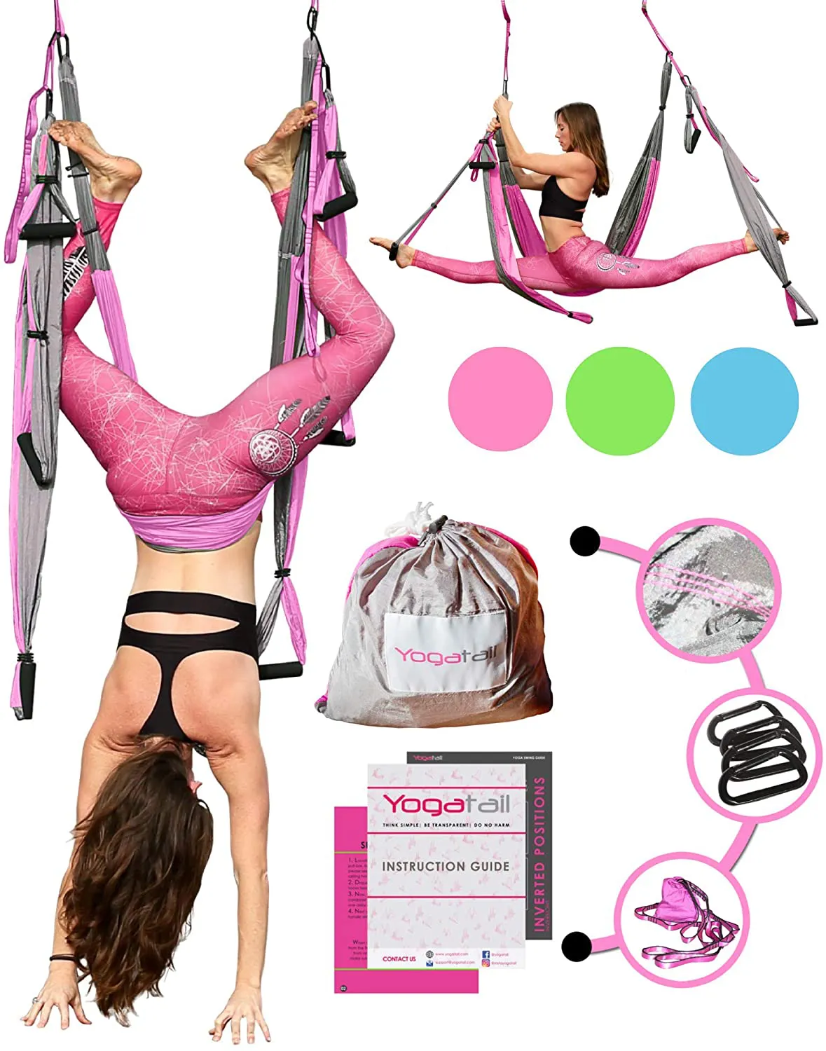 Aerial Trapeze Yoga Swing - [UPDATED VERSION] Gym Strength Antigravity Yoga Hammock - Inversion Trapeze Sling Exercise Equipment with Two Extender Hanging Straps - Blue Swings & Beginner Instructions