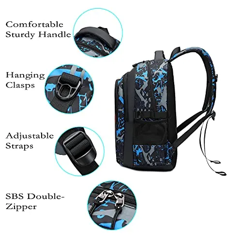 Asge Backpack for School Boys Backpacks for Kids Camo Bookbag for Middle School Bags Waterproof Travel Back Pack (Blue)