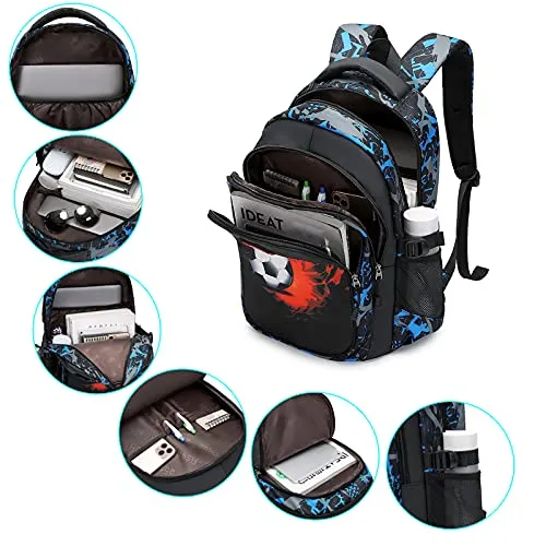 Asge Backpack for School Boys Backpacks for Kids Camo Bookbag for Middle School Bags Waterproof Travel Back Pack (Blue)