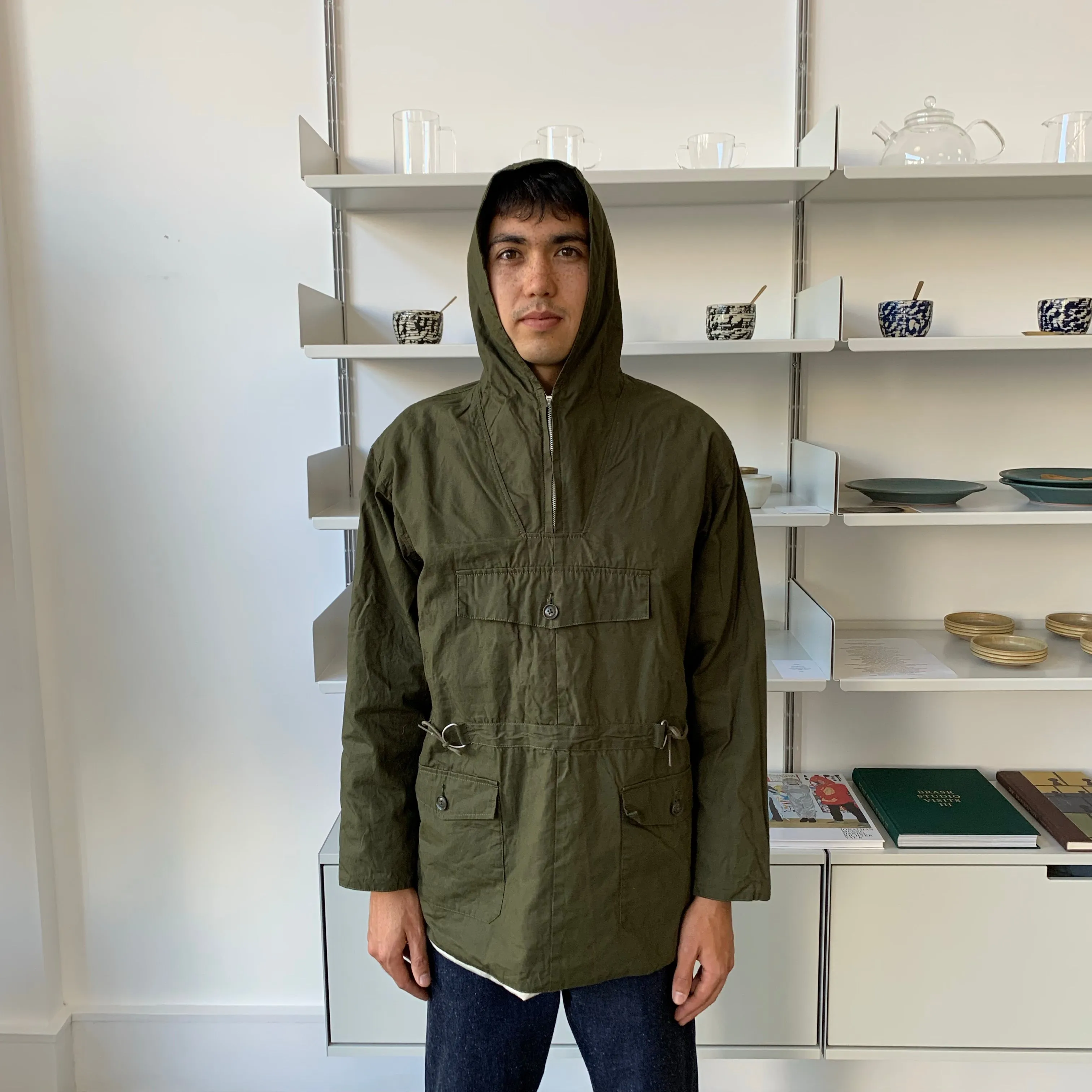 Brush High Density Water-Repellant Cotton Poplin Anorak in Forest Green