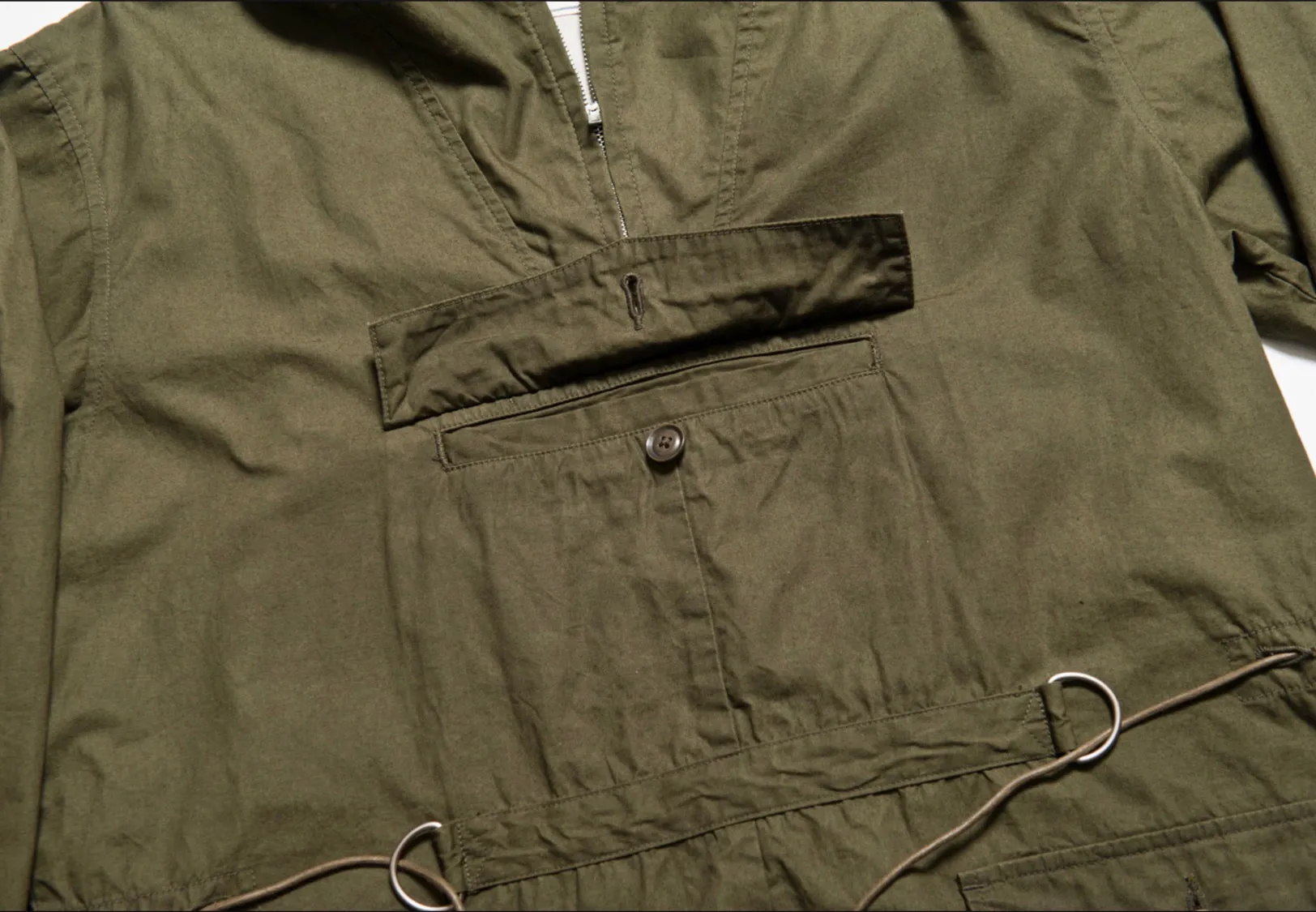 Brush High Density Water-Repellant Cotton Poplin Anorak in Forest Green