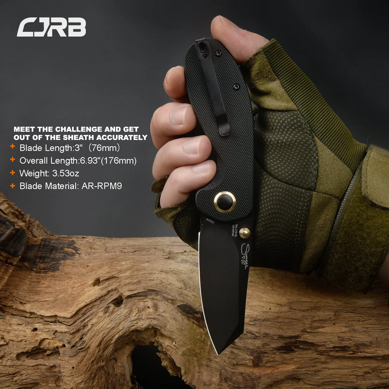 CJRB More Maileah J1918l Black Pvd Coated AR-RPM9  Steel Blade Folding Knives