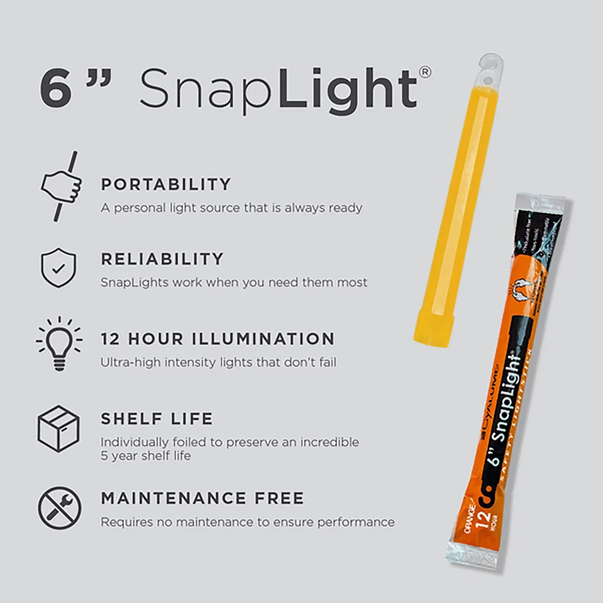 Cyalume SnapLight Lightstick 12 Hour 6”  Orange