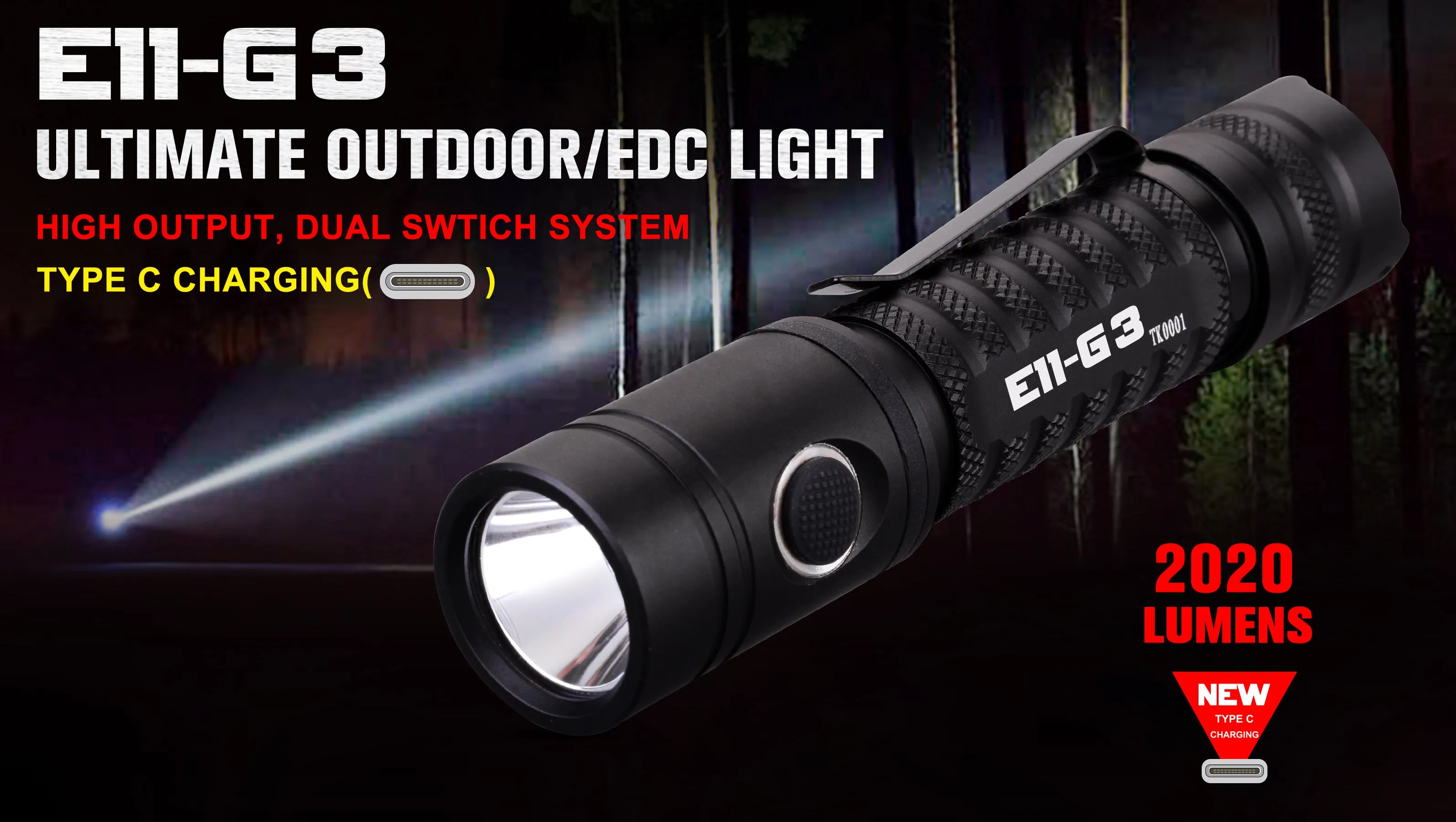 E11-Gen3 2020 Lumen Rechargeable EDC Flashlight-New Product