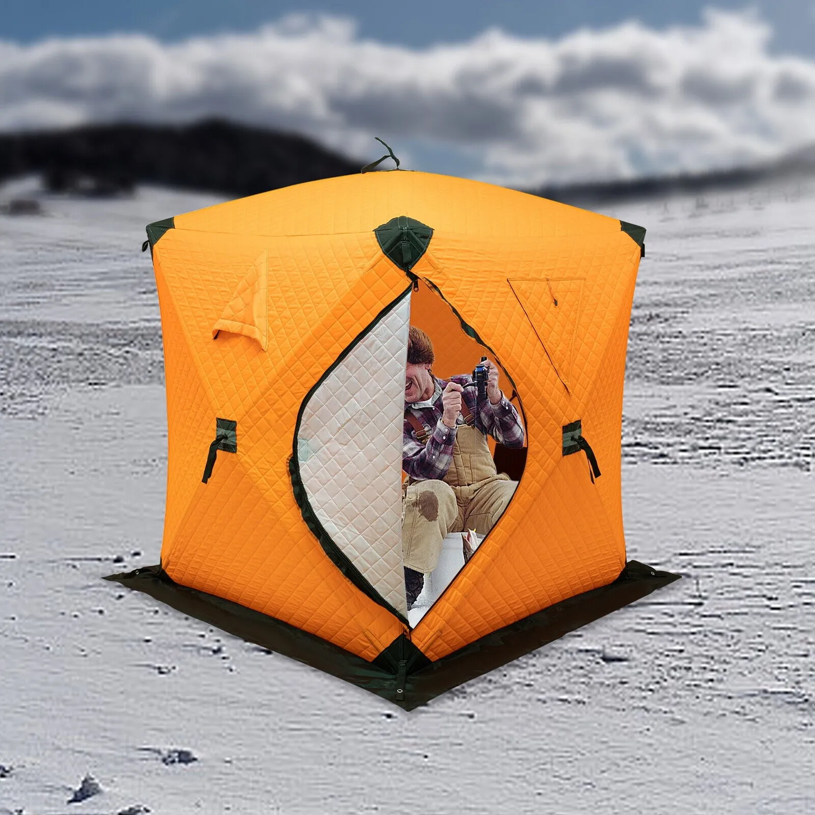 everyday Orange Portable Ice Fishing Tent Fishing Shelter Thermal Ice Fishing Tent 210D Oxford Cloth Fiberglass Winter