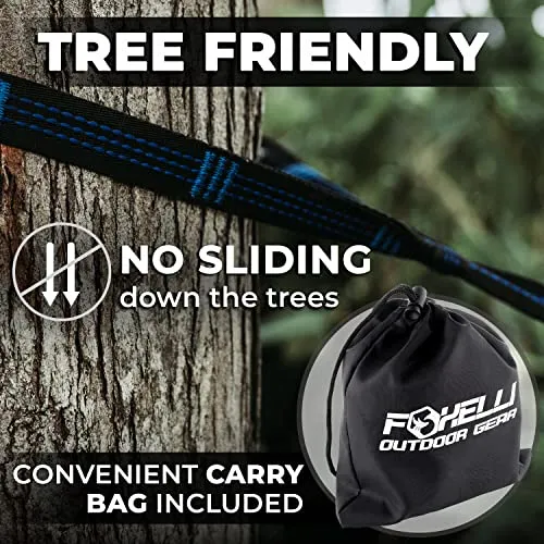 Foxelli Hammock Straps XL – Camping Hammock Tree Straps Set (2 Straps & Carrying Bag), 20 ft Long Combined, 40 2 Loops, 2000 LBS No-Stretch Heavy Duty Straps for Hammock Suspension System Kit