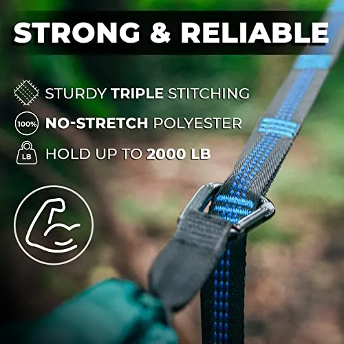 Foxelli Hammock Straps XL – Camping Hammock Tree Straps Set (2 Straps & Carrying Bag), 20 ft Long Combined, 40 2 Loops, 2000 LBS No-Stretch Heavy Duty Straps for Hammock Suspension System Kit