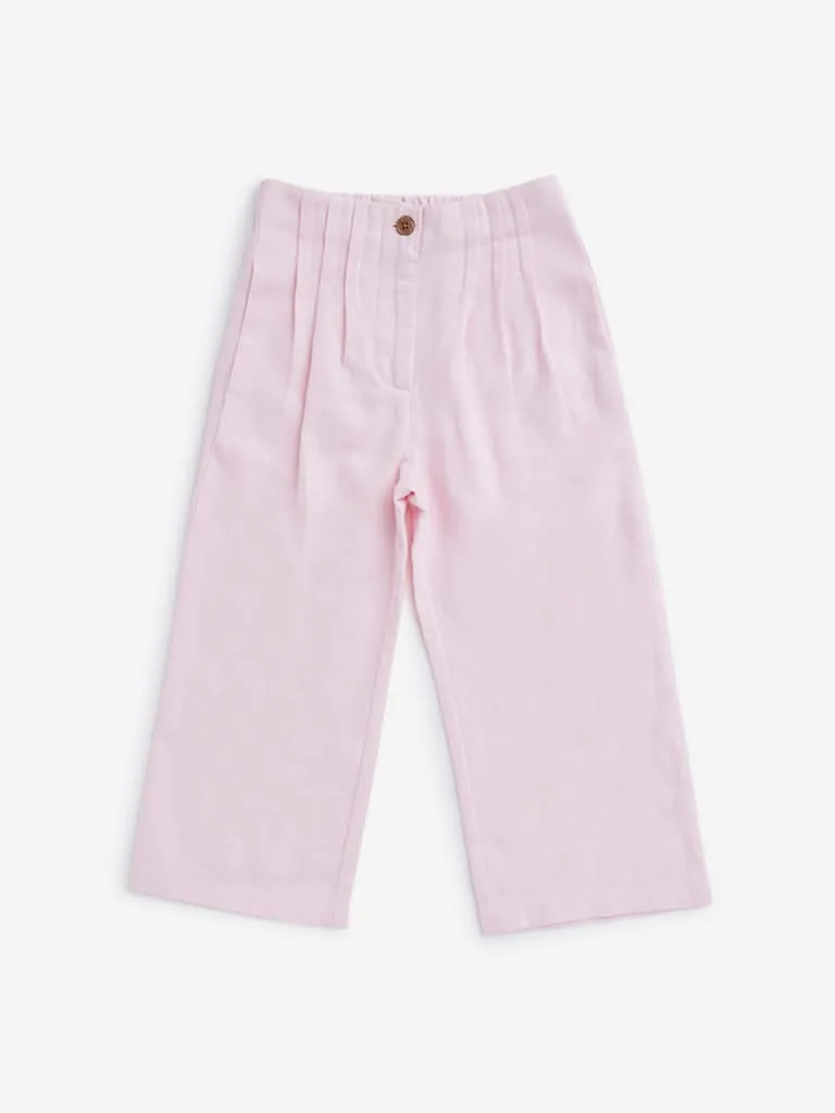 HOP Kids Light Pink Pleated Wide-Leg Pants