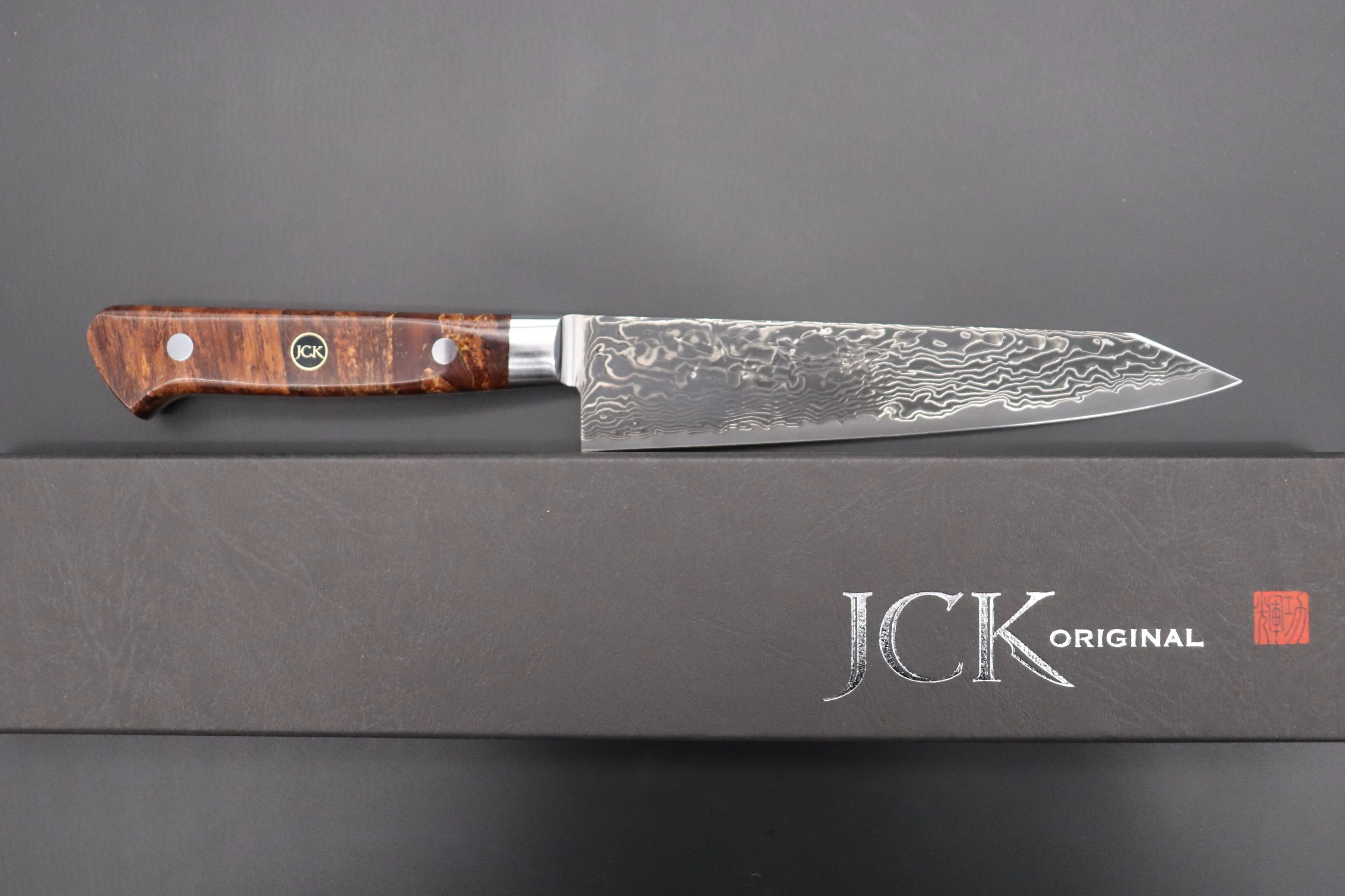 JCK Original Kagayaki Grand Canyon R-2 Black Damascus Series GCYU-5 Kiritsuke 145mm (5.7 Inch)