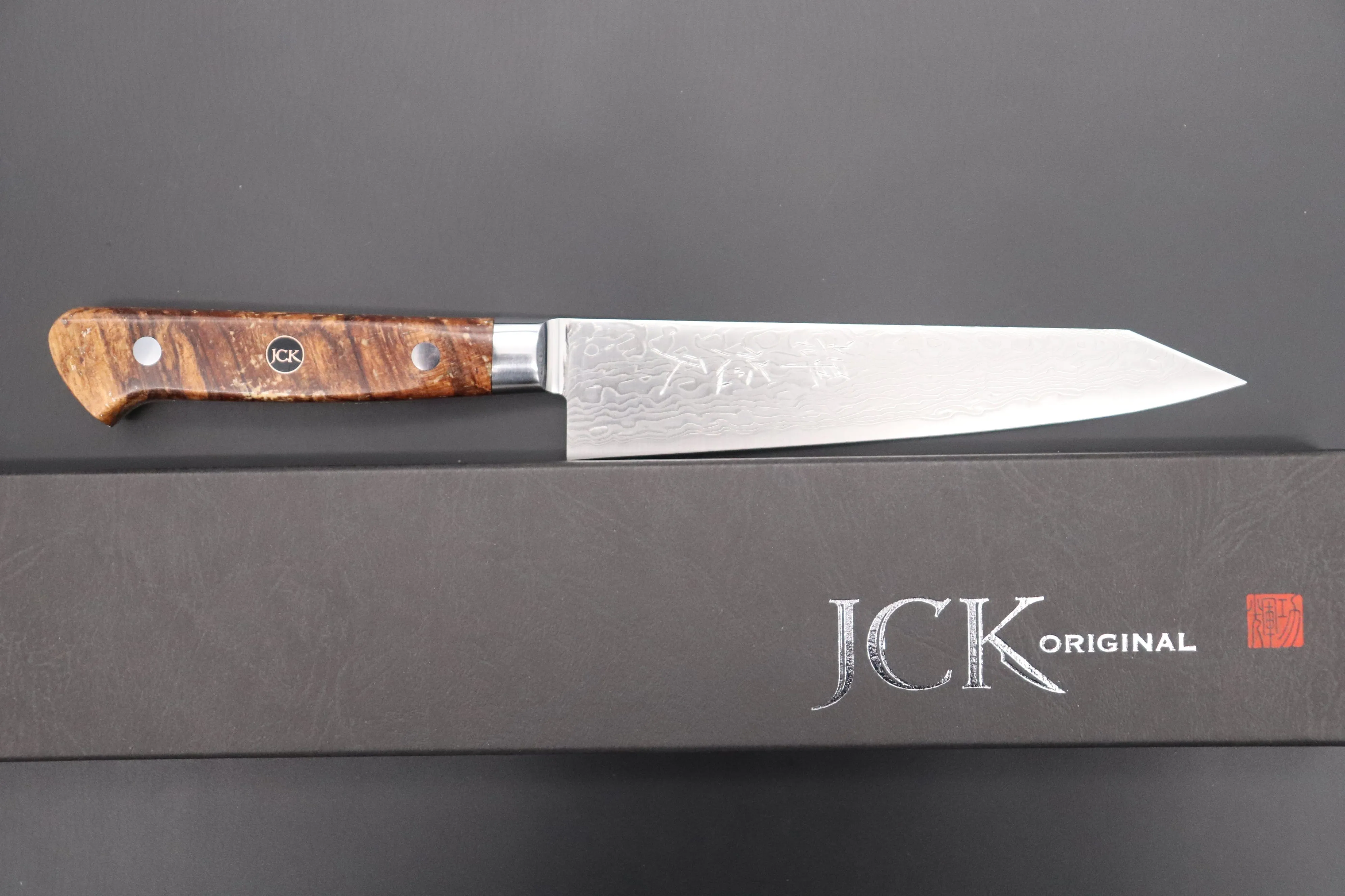 JCK Original Kagayaki Grand Canyon R-2 White & Silver Damascus Series GCYU-22 Kiritsuke Petty 145mm (5.7 Inch)