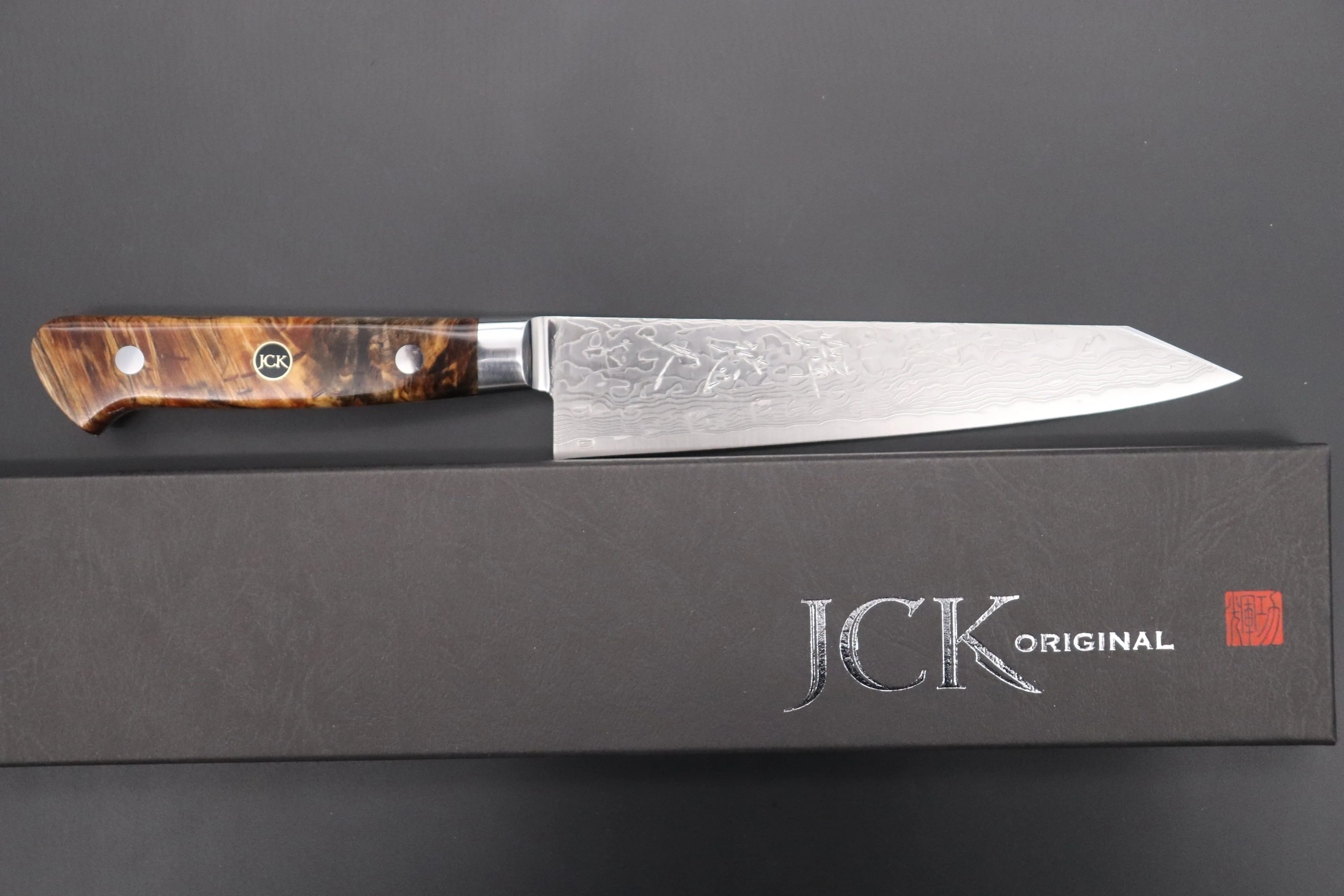 JCK Original Kagayaki Grand Canyon R-2 White & Silver Damascus Series GCYU-23 Kiritsuke Petty 145mm (5.7 Inch)