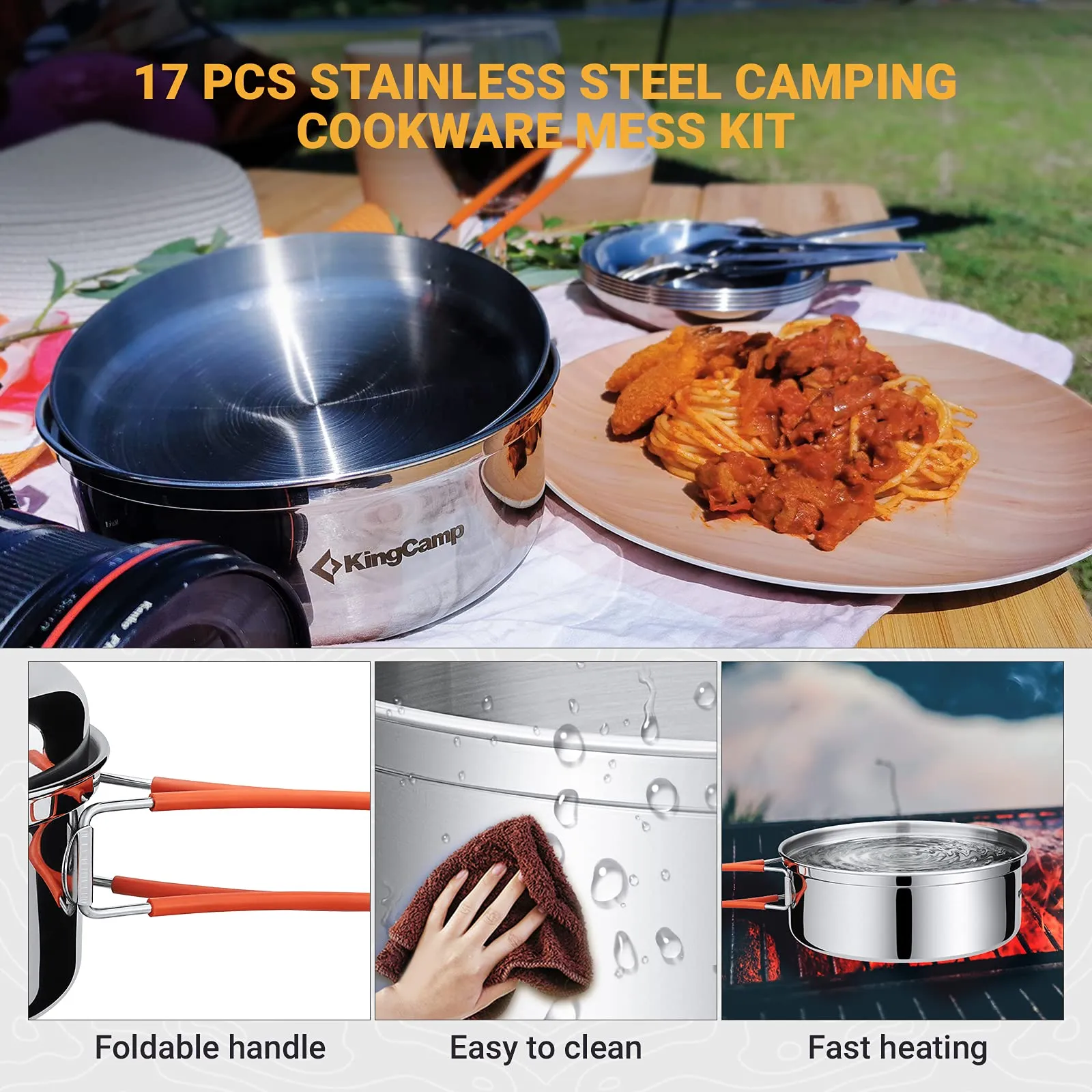 KingCamp ADVENTURER Stainless Steel 2-3 Person Cookware Mess Kit