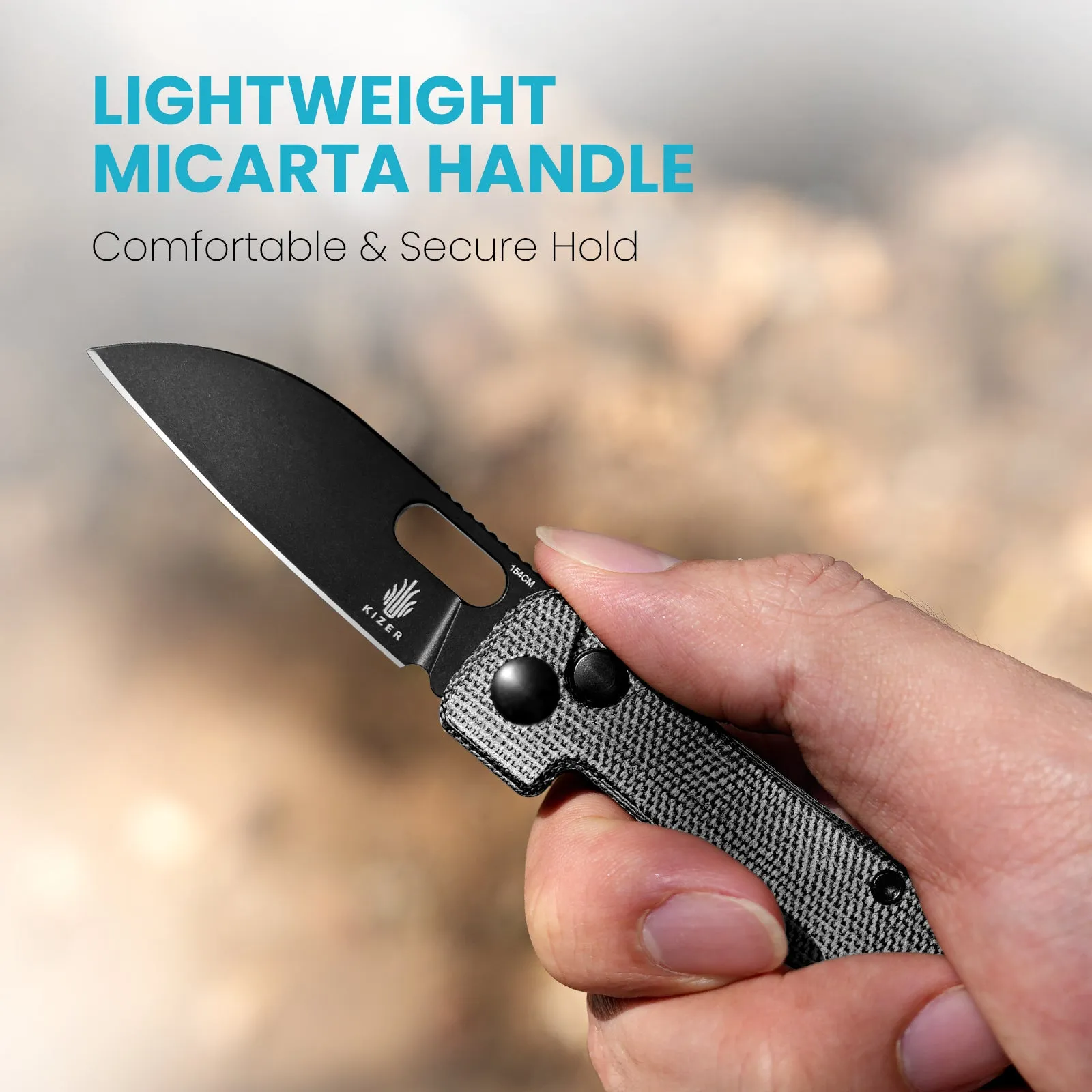 Kizer Banish 154CM Blade Button Lock Micarta Handle V2676C1 (2.30 Black)