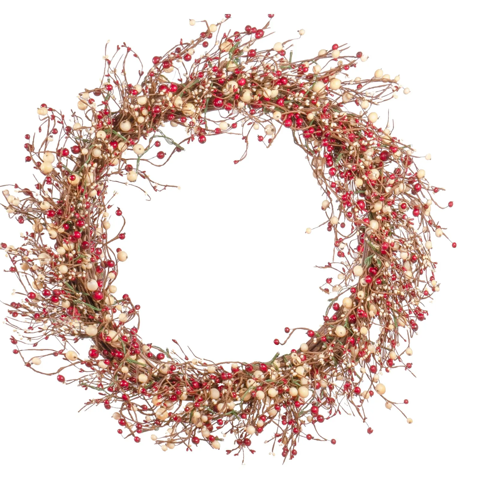 Light-Up Christmas Wreath with Red Pip Berries, Battery Operated LED Lights with Timer