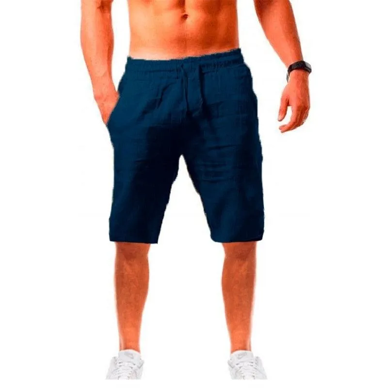 Men's Breathable Solid Color Linen Cotton Shorts