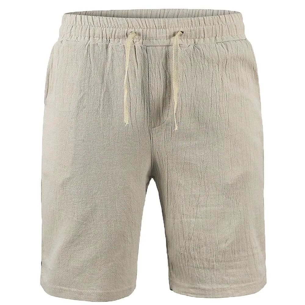 Men's Breathable Solid Color Linen Cotton Shorts