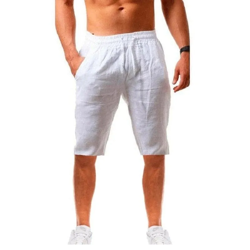 Men's Breathable Solid Color Linen Cotton Shorts