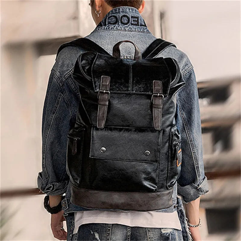 Men's Vintage Style Zipper Adjustable Shoulder Strap PU Backpacks