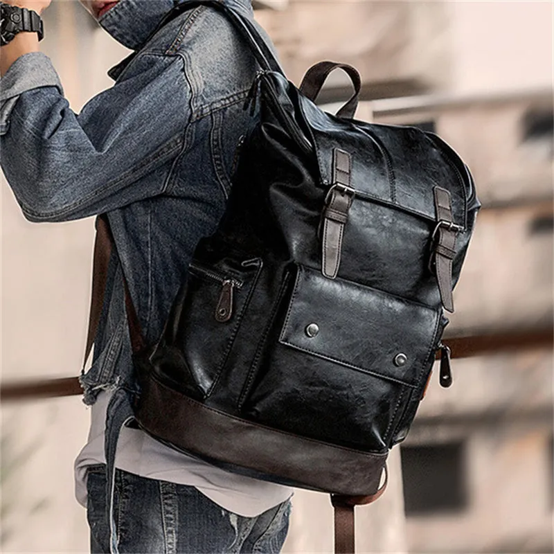 Men's Vintage Style Zipper Adjustable Shoulder Strap PU Backpacks