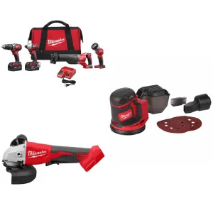 Milwaukee 2696-24 M18 4-Tool Combo Kit w/ FREE 2686-20 M18 Grinder & Sander