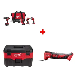 Milwaukee 2696-24 M18 4pc Combo Kit w/ FREE 0880-20 Wet/Dry Vacuum & Multi-Tool