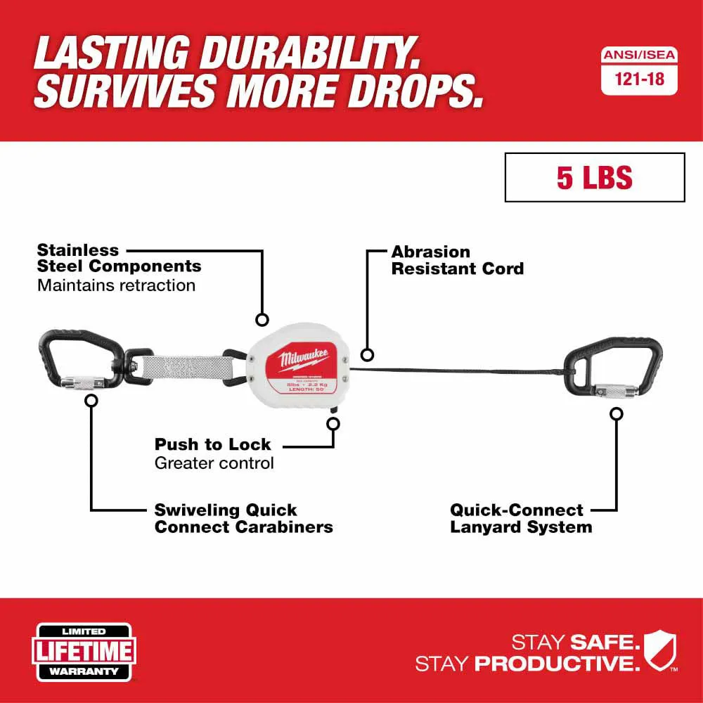 Milwaukee 48-22-8825 5Lbs 50" Retractable Tool Lanyard