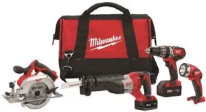 Milwaukee M18 Cordless Lithium-Ion 4-Tool Kit (Compact Hammer Drill/ Sawzall/Circular Saw With Work Light With Batteries