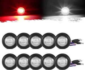 Partsam 10Pcs 3/4" Round LED Marker Light Dual Color Red to White Side Marker Clearance Light Tail Light Indicators with Bullet Connector for Trailer Truck Pickup Camper RV