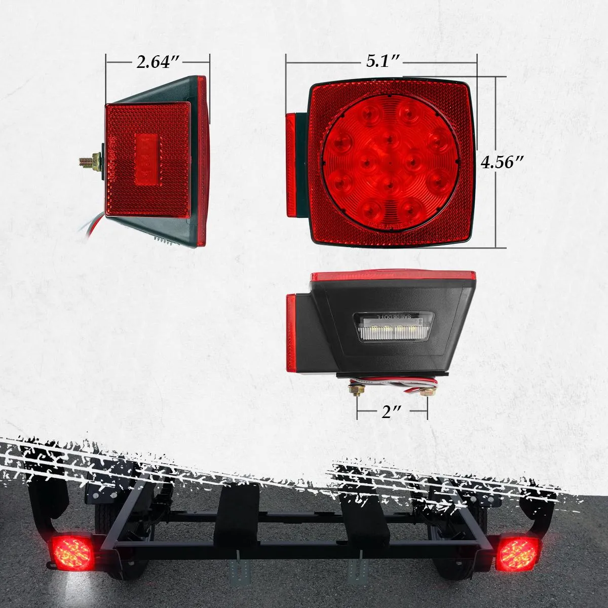 Partsam 12V Waterproof Square Led Trailer Light,Red LED Stop Turn Tail License Brake Running Light Lamp for Trailers Under 80inch Boat Trailer Truck Marine Camper RV Snowmobile,IP68,DOT Compliant