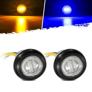 Partsam 2Pcs 3/4" Round LED Marker Light Amber to Blue Auxiliary Light Dual Revolution Side Marker Clearance Light Turn Signal Indicators Grommet Bullet Light for Trailer Truck Camper RV