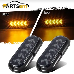 Partsam 2Pcs 6 inch Oval Arrow Turn Signal Lights Truck Trailer Amber 25LED Surface Mount Smoke Lens Waterproof Sealed Led Marker Clearance Lights Indicators Flange Mount 12V