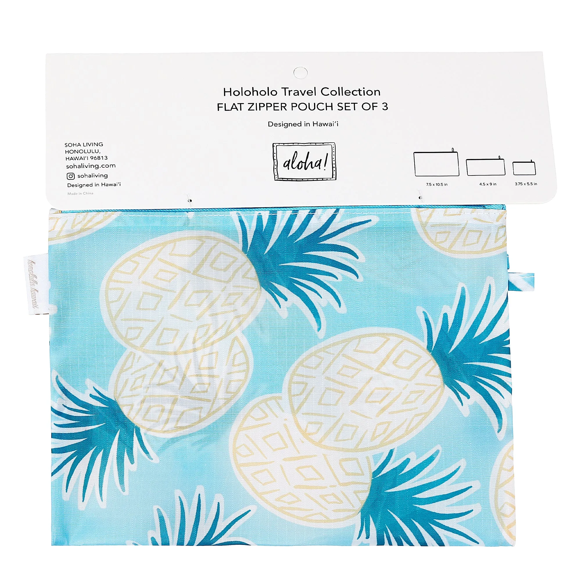 Pineapple Watercolor Flat Pouch, Set of 3