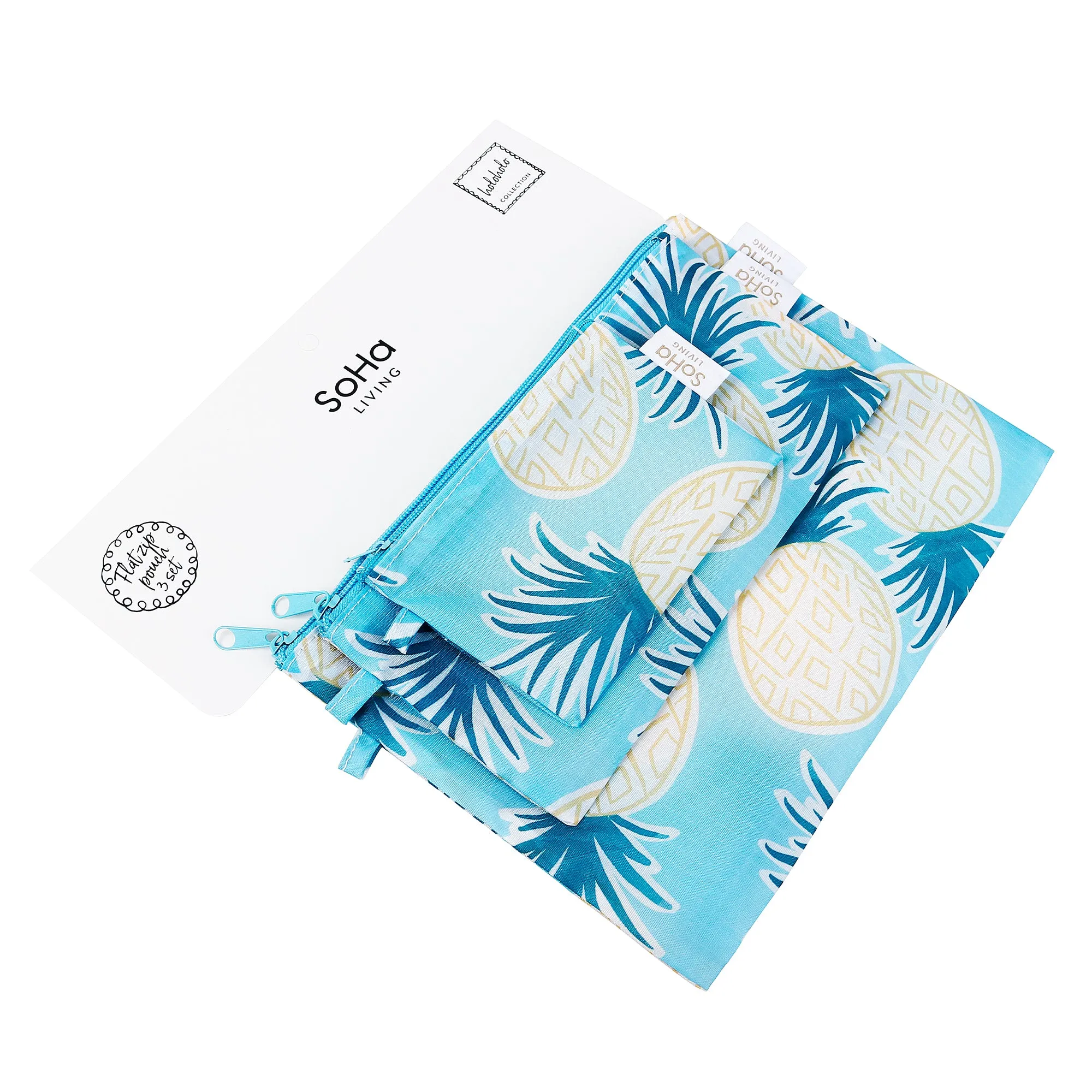 Pineapple Watercolor Flat Pouch, Set of 3