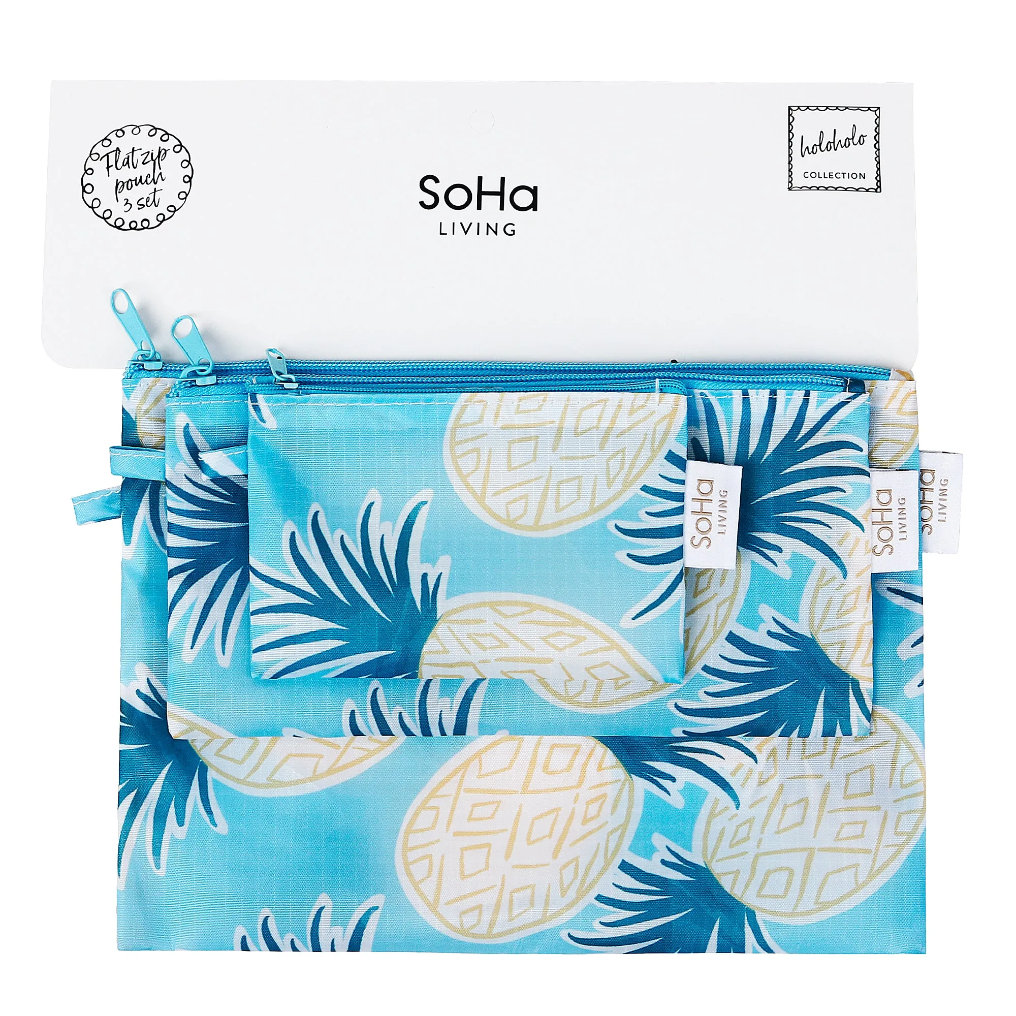 Pineapple Watercolor Flat Pouch, Set of 3