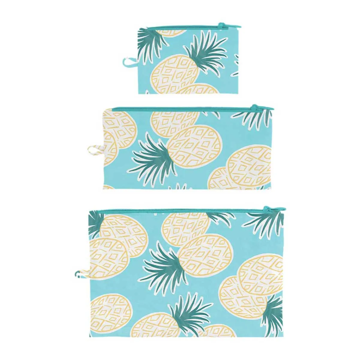 Pineapple Watercolor Flat Pouch, Set of 3