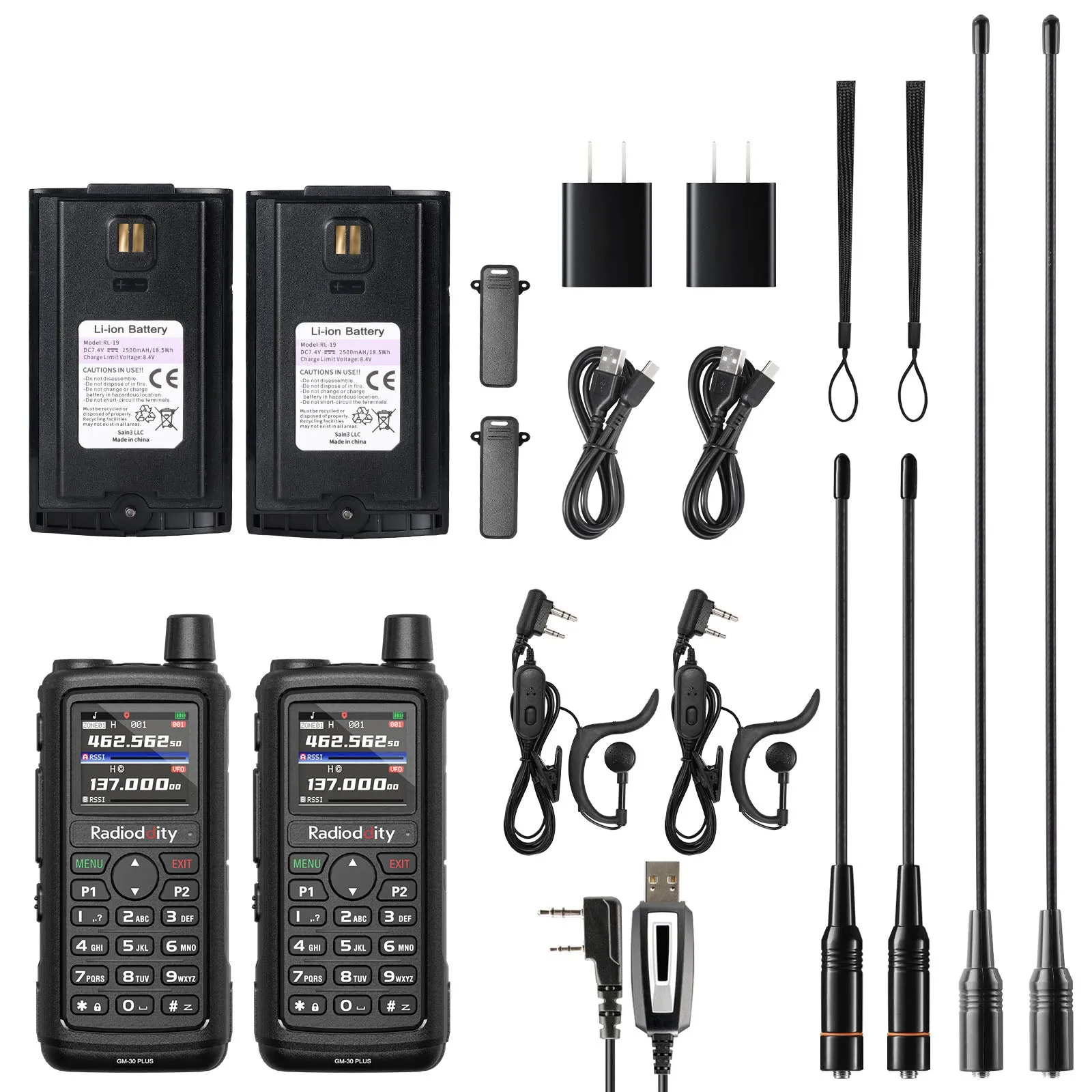 Radioddity GM-30 Plus GMRS Radio | 5W | 1000 Channels| GMRS Repeater | NOAA/UHF/VHF/Airband Scanner |  GPS Tracking | 2500mAh Battery | USB-C Charging