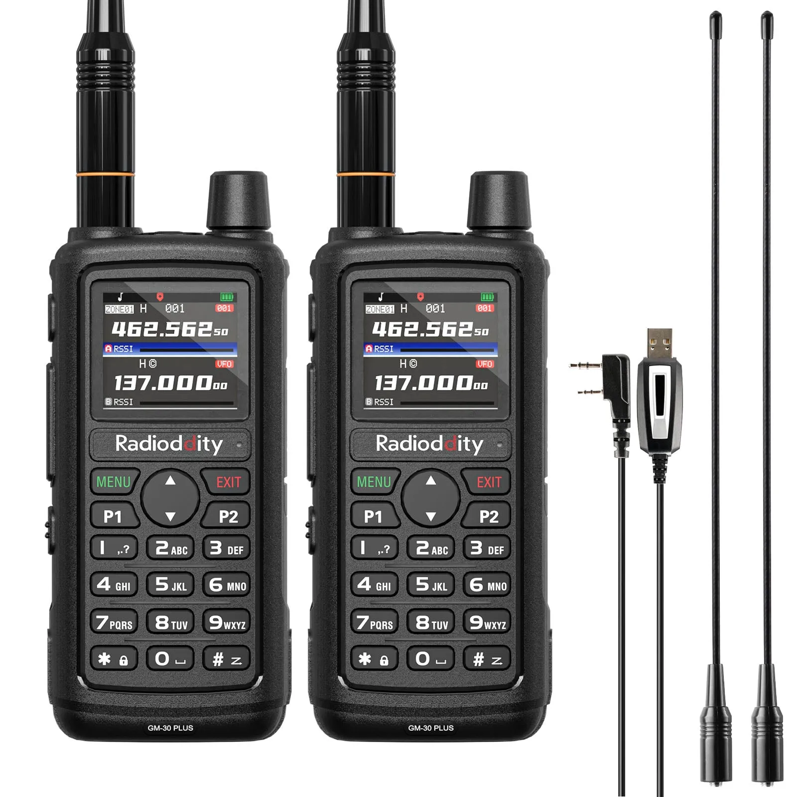 Radioddity GM-30 Plus GMRS Radio | 5W | 1000 Channels| GMRS Repeater | NOAA/UHF/VHF/Airband Scanner |  GPS Tracking | 2500mAh Battery | USB-C Charging