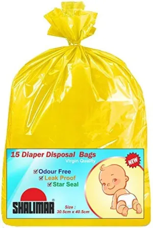 SHALIMAR Baby Diaper Disposable/Nappy Bag Size 30.5 Cm X 40.7 Cm 6 Rolls (90 Count) - Yellow Color