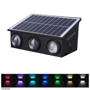 Solar Decoration LED Up Down Lighting Outdoor Wall Lamp Waterproof For Home, Garden, Fence, Stair (RGB Light, ABS)(Renewed)