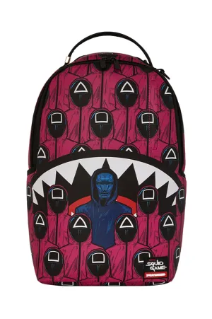 Sprayground X Squid Game Lined Up Front Man & Pink Guard Shark DLXSV Backpack