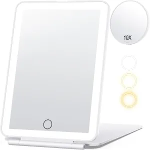 Spring Travel Makeup Mirror with 10X Magnifying Mirror, Vanity Mirror with 80Leds