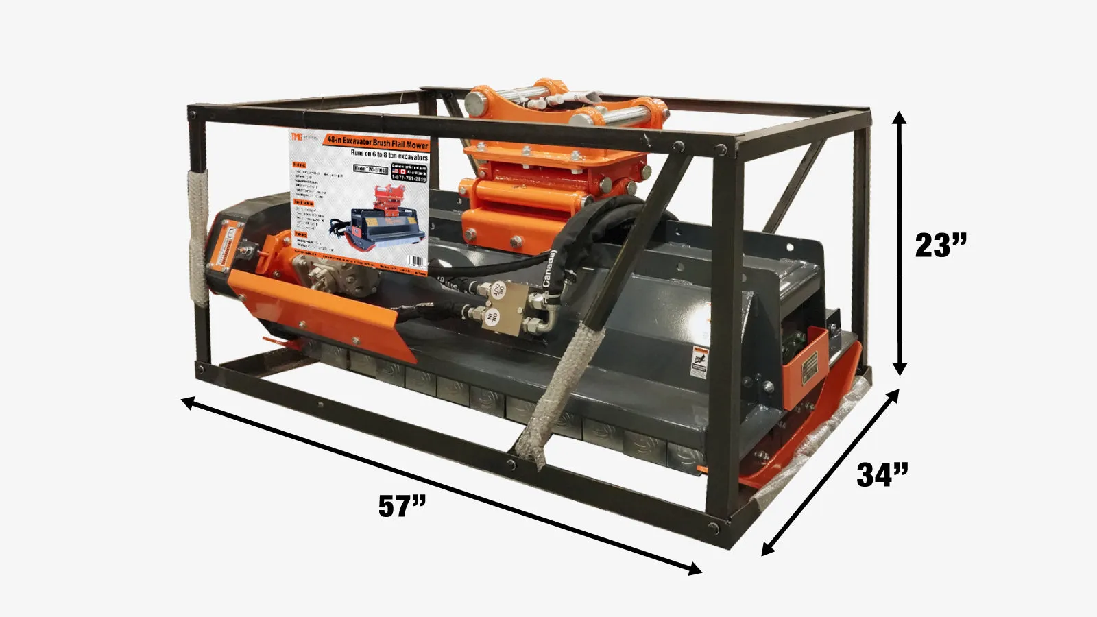 TMG Industrial 48" Excavator Brush Flail Mower, 6 to 8-ton Carrier, 16-21 GPM, TMG-EFM48