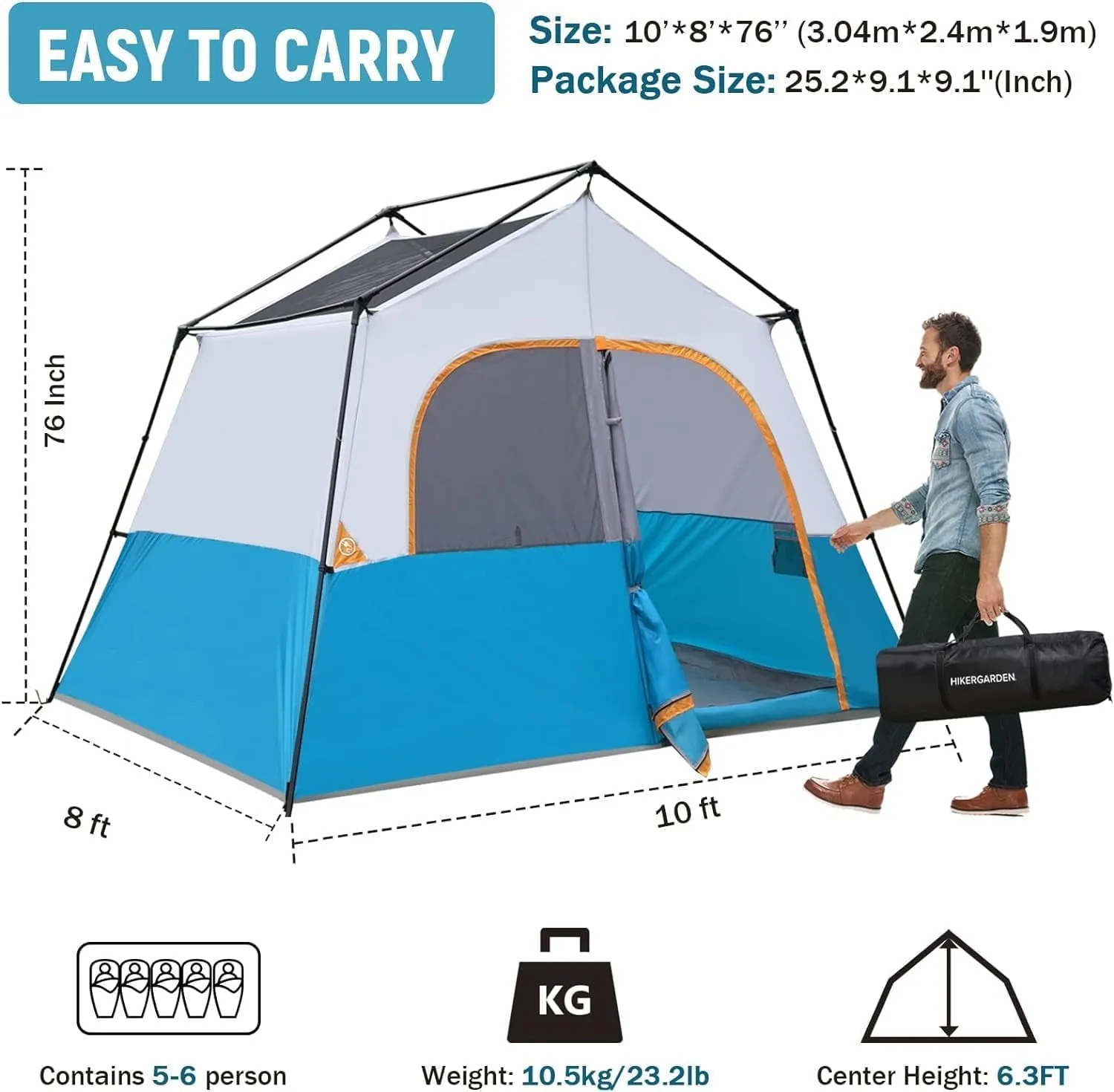 versatile 6 Person Camping Tent - Portable Easy Set Up Family Tent for Camp, Windproof Fabric Cabin Tent Outdoor for Hiking, Backpacking, Traveling